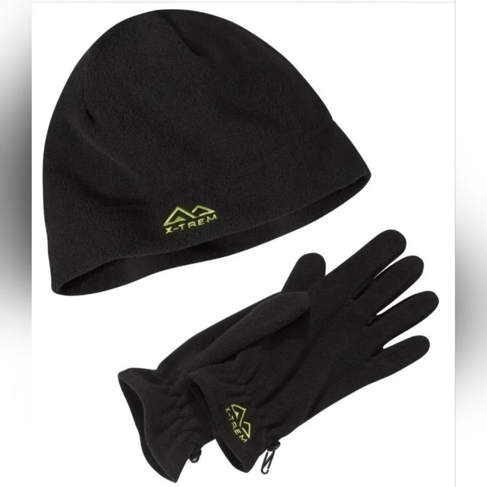 Atlas for Men Black Fleece Hat and Gloves Set  - Water-Repellent